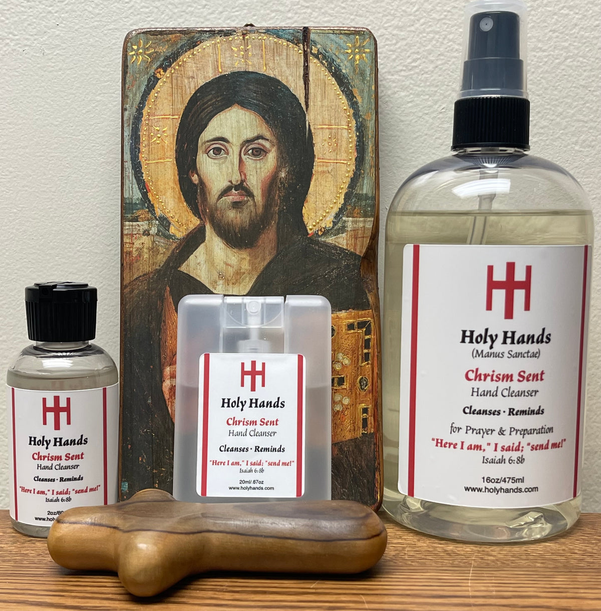 Holy Hands Chrism Sent Hand Cleanser - One 20 ml Card, One 2 oz Bottle, One 16 oz Bottle - FREE SHIPPING