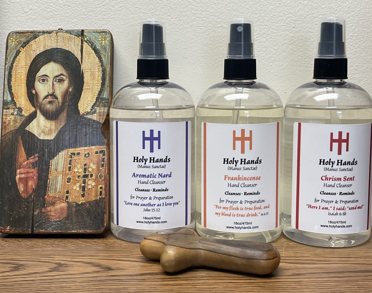 Holy Hands Frankincense, Aromatic Nard & Chrism Sent Hand Cleanser - Three 16 oz Bottles, One of Each - FREE SHIPPING