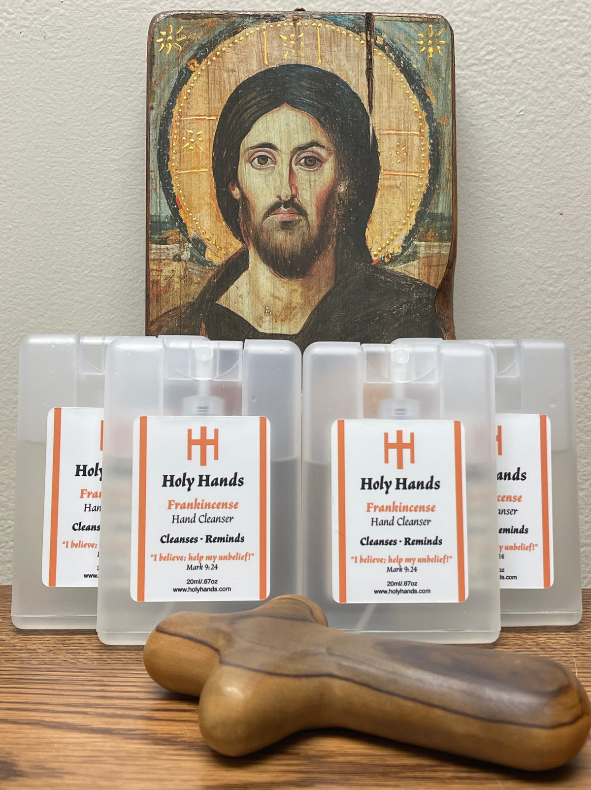 Holy Hands Frankincense Hand Cleanser - Four Card Style 20 ml Spray Bottles - FREE SHIPPING